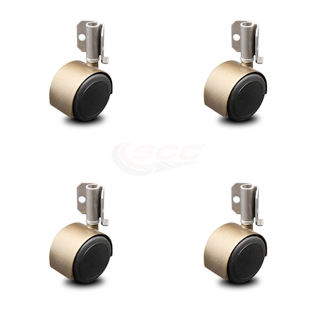 Service Caster 2.375 Inch Antique Brass Hooded Urethane Twin Wheel Caster with Inside Mount Set SCC-GR02S60D-NYU-WA-716X78-CB90-4